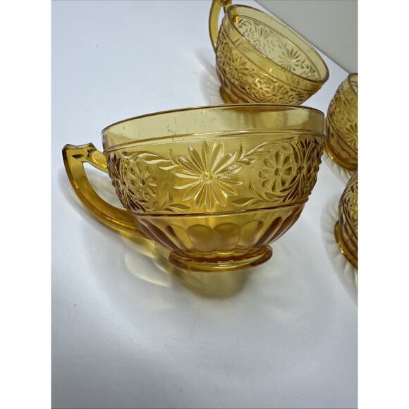 Set of 4 Vtg. Indiana Glass Amber "Daisy" Tea/Coffee/Punch Cups - Picture 3 of 6
